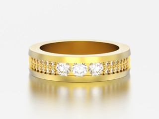 3D illustration gold engagement wedding anniversary band diamond ring