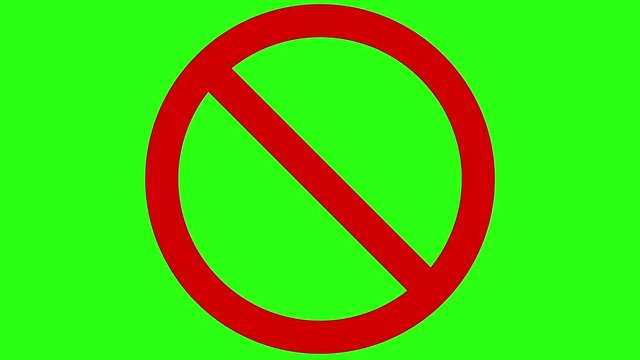 International prohibition sign, No symbol. CG animation on green screen, seamless loop.
