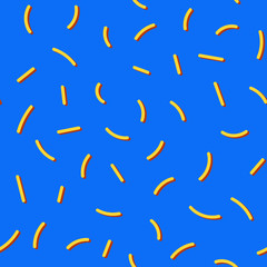 Abstract modern pop art vector seamless pattern with yellow forms in trendy memphis style on blue background.