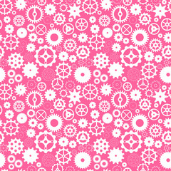 Vector seamless pattern with gears on pink background