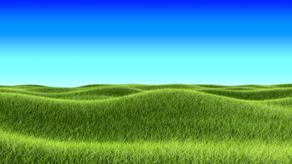 Green Grass Hills and Blue Sky Landscape Background