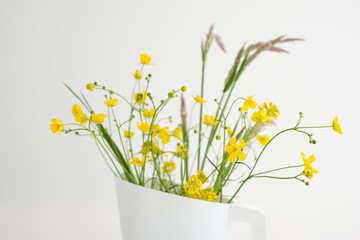 Yellow flowers Ficaria verna in a white jug