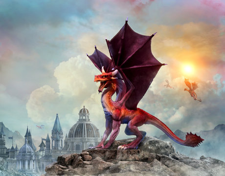 Dragon scene 3D illustration
