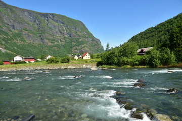 Flam, Norway. A small hamlet on Aurlandsfjord, an arm of the world's secon longest Fjord Sognefjord