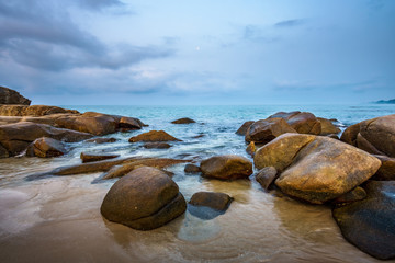 Sea rocks on the beach in morning