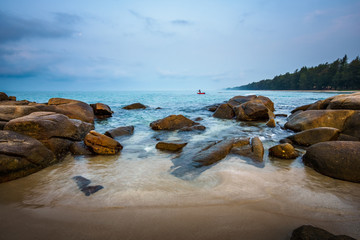 Sea rocks on the beach in morning