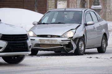 Fototapeta premium Car accident involving two cars on the road .
