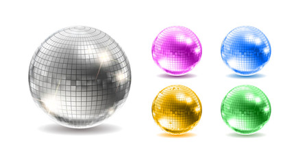 Set of disco balls. Disco background.