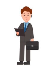 Businessman with Laptop Poster Vector Illustration