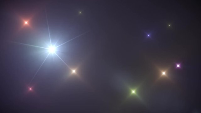 Light Rays Background Loop/
Animation of colorful stars, optical lens flare and light rays rotating