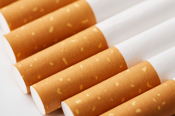 cigarette close up isolated on white background. Drug addiction. Tobacco smoking. cancer. Nicotine. Bad habit.