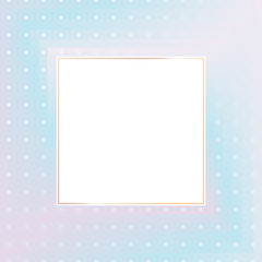 Golden Frame and polka dot pattern on multicolored background. White Square on Light Blue Pink Violet gradient background. Vector