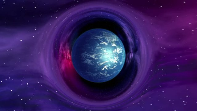 Curvature of spacetime near the rotating Earth, seamless loop abstract 3D animation. Texture of Earth was created in graphic editor without photos and images. Pattern of city lights furnished by NASA.