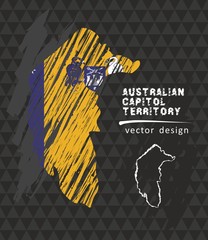Australian Capital Territory national vector map with sketch chalk flag. Sketch chalk hand drawn illustration