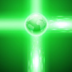 Abstract green background with stream of binary code to the globe. EPS10 vector.