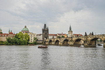 Fototapeta na wymiar Scenic spring view of the Old Town pier architecture and Charles Bridge