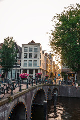 Fototapeta na wymiar sunset on the streets and canals of Amsterdam