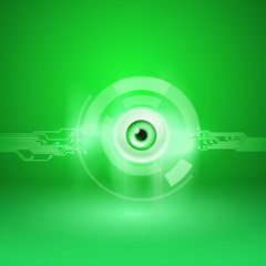Abstract green background with eye and circuit. EPS10 vector background.