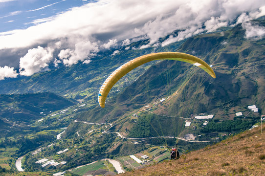 Person paragliding, Paute, Azuay, Ecuador