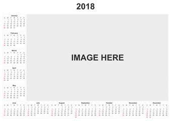 2018 calendar with white background and space for image.