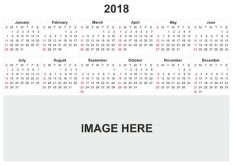 2018 calendar with white background and space for image.