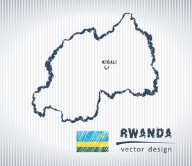 Rwanda vector chalk drawing map isolated on a white background