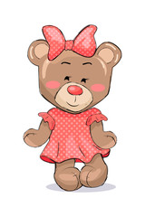 Fluffy Bear Female Animal in Pink Dotted Dress Bow