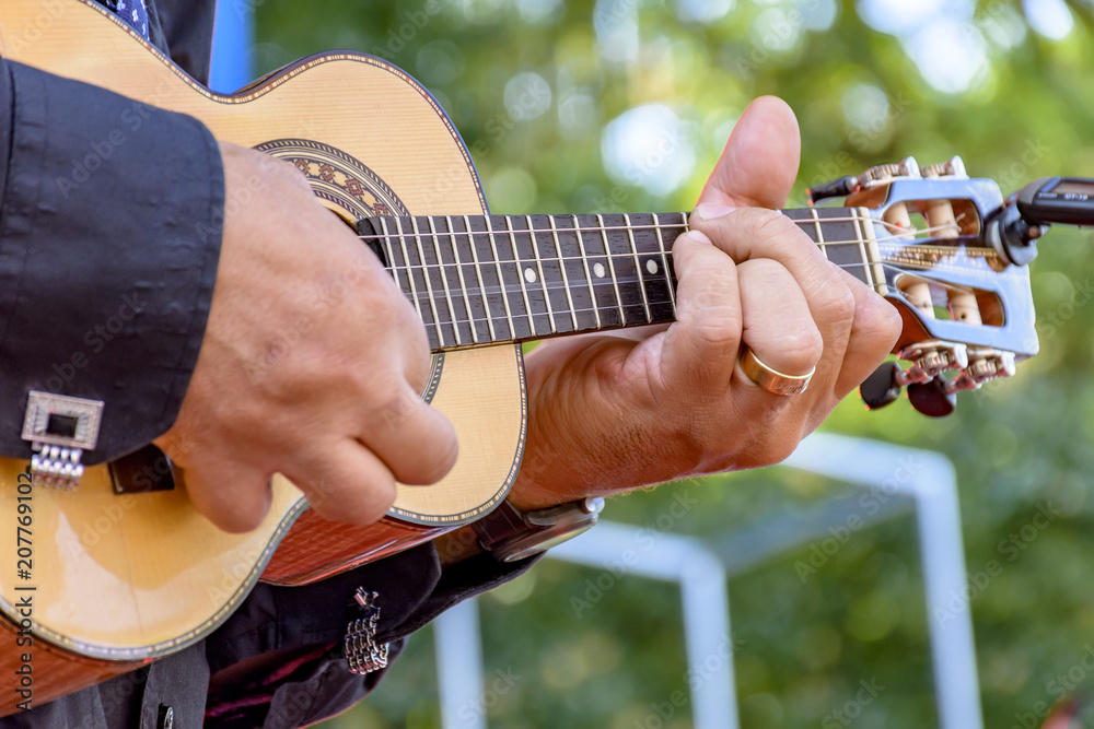 Wall mural live musical performance of brazilian popular music called chorinho with little acoustic guitar with