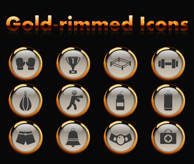 boxing gold-rimmed vector icons with black background
