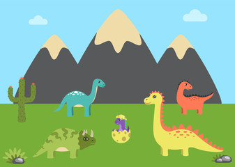 Prehistoric Animals and Nature Vector Illustration