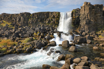 Oxararfoss waterfall in Thingvellir National Park, Iceland