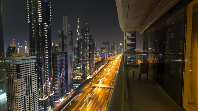 Dubai night time lapse with moving cars