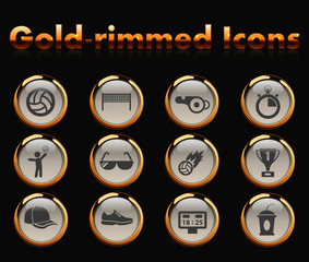 volleyball gold-rimmed vector icons with black background