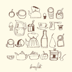 breakfast collection icons line vector illustration