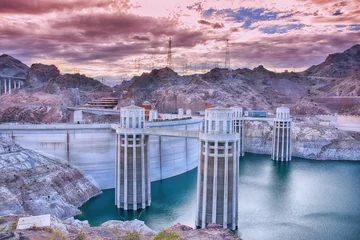 Zelfklevend Fotobehang Dam Hoover Dam en Colorado rivier.