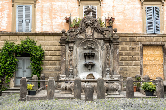 The main fountain of Tuscania,Viterbo,Italy. The fountain is attributed to Domenico Castelli, a Roman architect of the first half of the XVIIth century