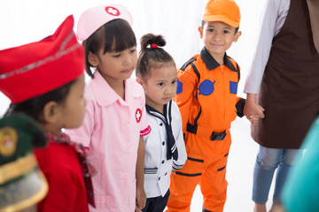 kids with diverse multi profession uniform