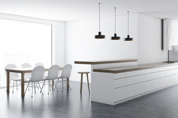 White countertops in a modern kitchen, table