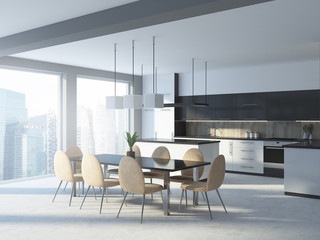 White and wooden kitchen corner, table