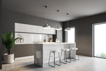 White bar in a gray kitchen corner