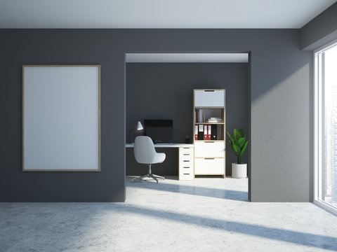 Gray home office interior, poster