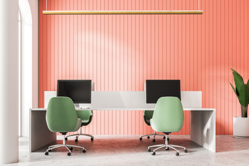 White and red open space office close up