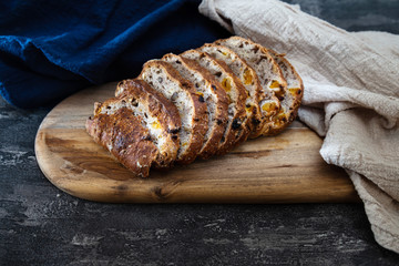 baked French bread on wooden table