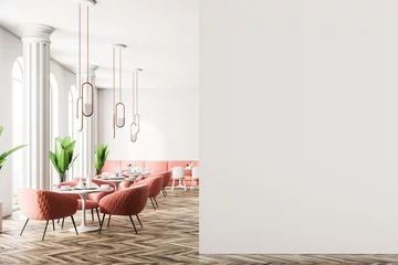 Crédence de cuisine en verre imprimé Restaurant Intérieur de café de fauteuils roses, mur de maquette