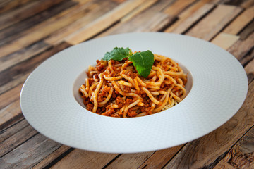 Pasta Bolognese on the table