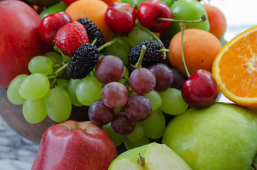 Fresh colorful  fruits background.Healthy eating, dieting concept,