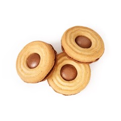 Biscuits with chocolate filling isolated on white background