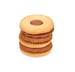 Biscuits with chocolate filling isolated on white background