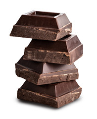 Dark chocolate isolated with shadow on white background. Clipping path