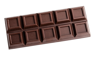 Dark chocolate isolated with shadow on white background. Clipping path